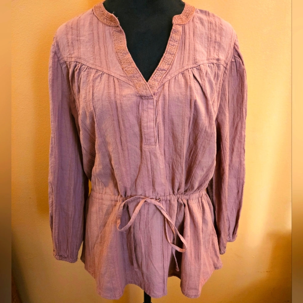 Falls Creek Mauve Blouse with Tie Front and Mandarin Collar